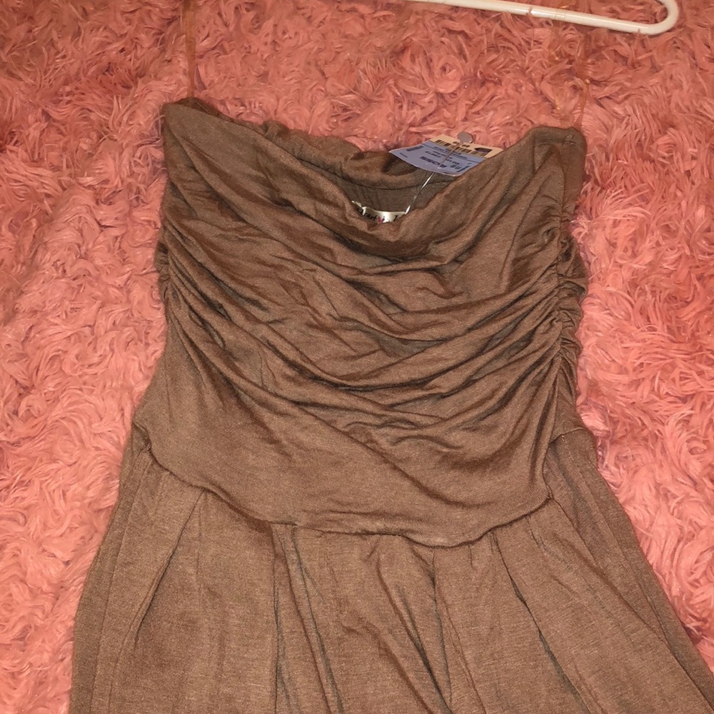 TAN STRAPLESS ROMPER!